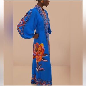 NWT Farm Rio Lucy blue floral tapestry maxi dress
